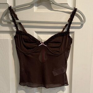 Brown Sheer Camisole with Pink Bow